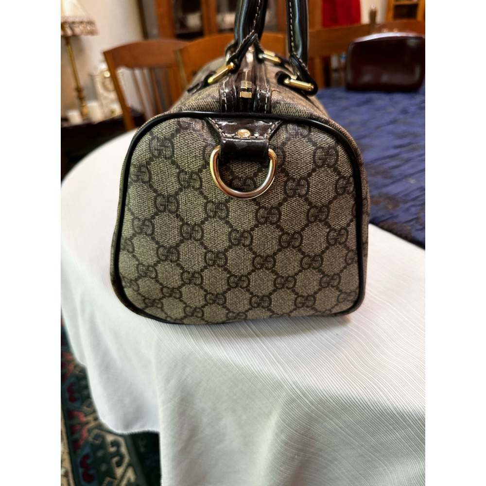 Gucci Brown Coated Canvas & Patent Leather Medium Boston Bag w/ Shoulder Strap - Picture 6 of 16